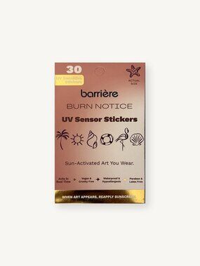 NWT Barrière Burn Notice UV Sensor Stickers 30 Ct Beach Sunscreen Reminder